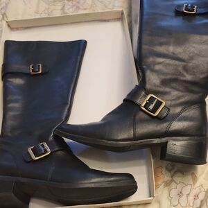 Black Leather Knee-High Boots